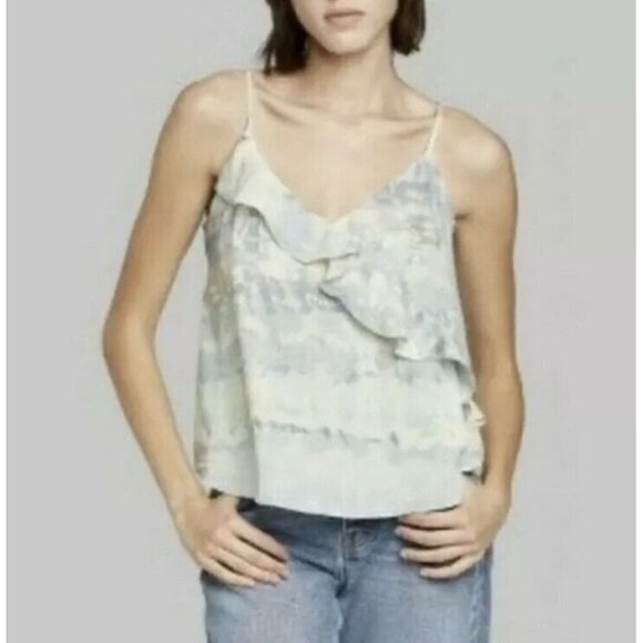 Wild Fable Watercolor Ruffled Cami Green Tank Top Women Large L Blouse - Picture 1 of 6